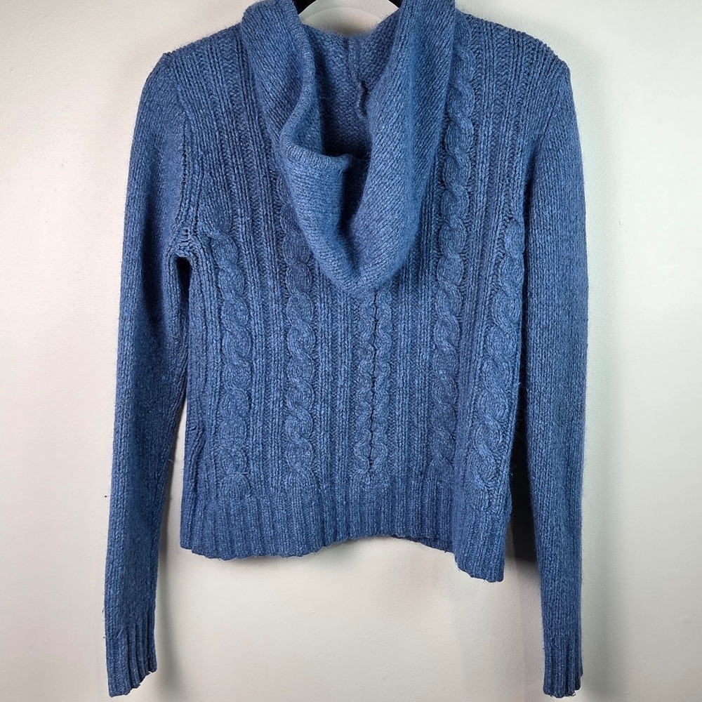 Lili Cable Knit Hoodie Womens L(fits like S) Blue Angora Wool Blend Sweater Boho - Picture 2 of 7